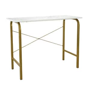 39.37 in. L x 29 in. H Rectangular Home Office Desk Modern Faux Marble Top and Brass Frame