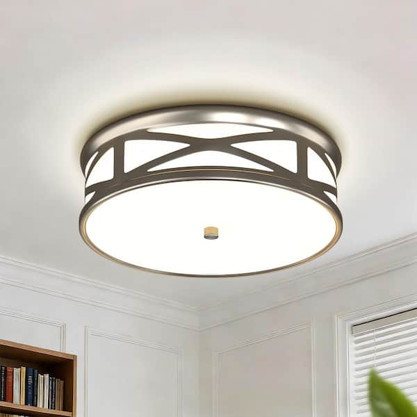 12 in. Nickel Round 1-Light LED Ceiling Light Fixture, Modern Flush Mount for Kitchen, Hallway, Laundry