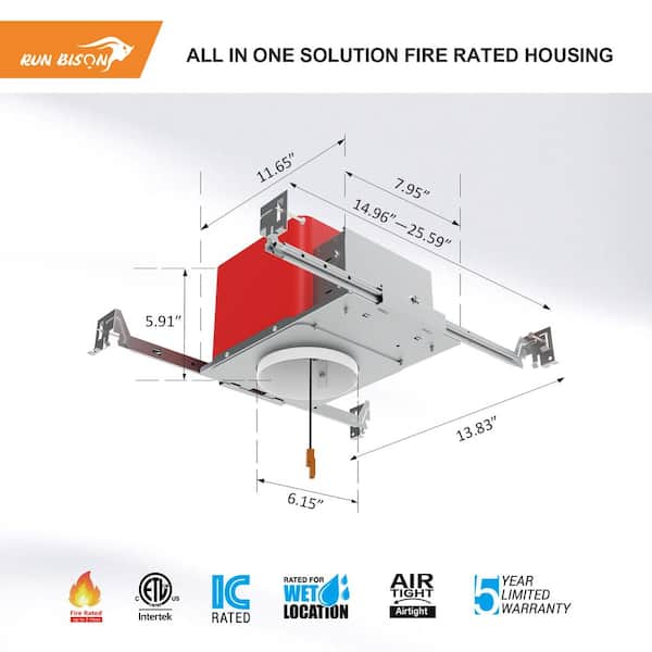 6 in. Air-Tight IC Rated Fire Rated New Construction Recessed Housing, With TP24 Connector, ETL Certificated (4-Pack)