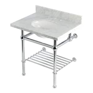 Templeton 30 in. Marble Console Sink with Brass Legs in Carrara Marble Polished Chrome