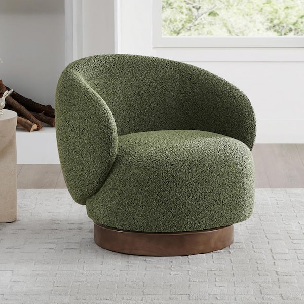 Spruce & Spring Noah Green Performance Fabric Swivel Accent Chair Modern Upholstered Round Barrel Arm Chair for Bedroom or Living Room