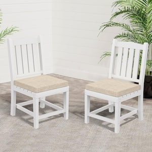 Set of 2 Plastic Dining Chairs with Beige Cushions High Backrest No Armrests Ideal for Playroom Nursery, and Backyard