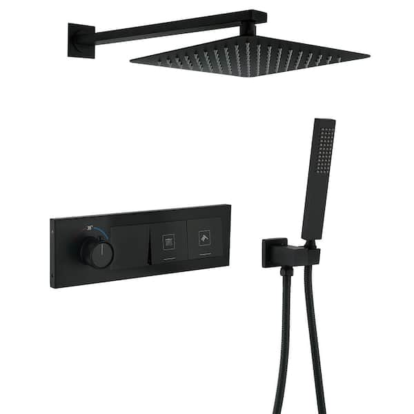 Temperature Display Single Handle 1-Spray Thermostatic Wall Mount Shower Faucet 1.6 GPM with Anti Scald in Matte Black
