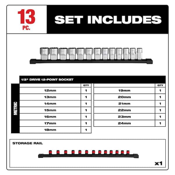 1/2 in. Drive Metric 12-Point Socket Set (13-Piece)