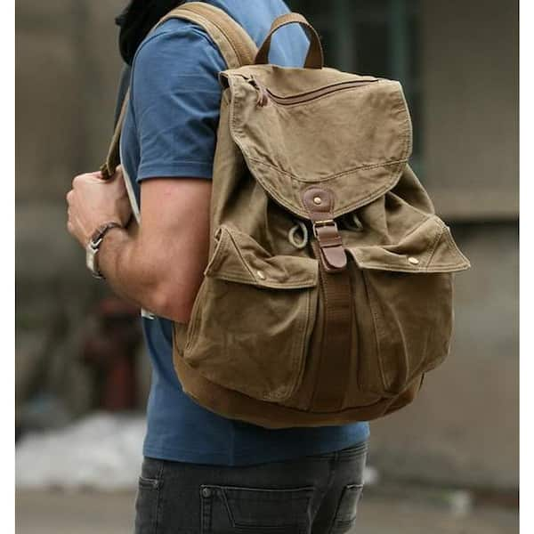 Khaki discount canvas backpack