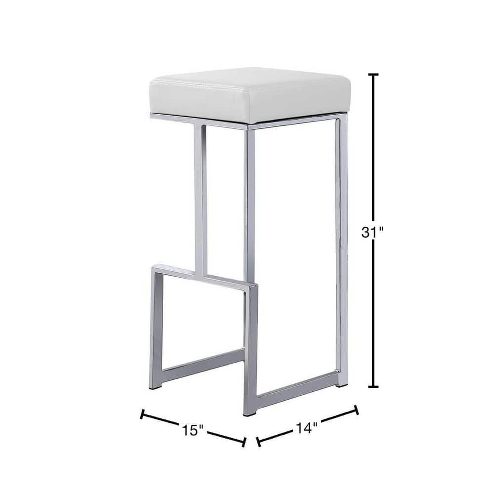 31" White Faux Leather Backless Bar Stools with Silver Frame, Set of 2