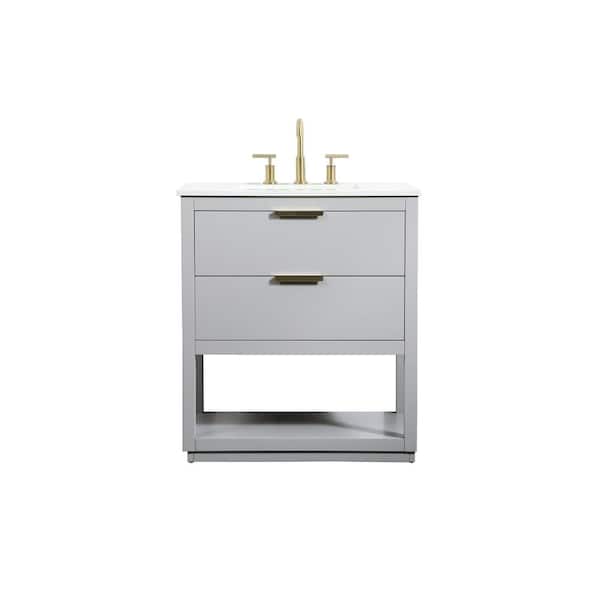 Unbranded Simply Living 30 in. W x 19 in. D x 34 in. H Bath Vanity in Grey with Calacatta White Engineered Marble Top