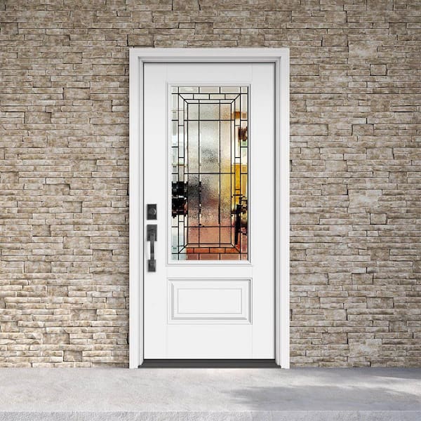 Performance Door System 36 in. x 80 in. 3/4-Lite Right-Hand Inswing Sequence White Smooth Fiberglass Prehung Front Door