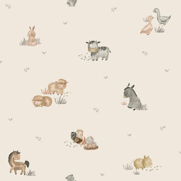 Unbranded Beige Little Explorers 2 Farm Animals Matte Finish Non-Pasted Non-Woven Wallpaper Sample