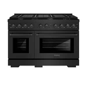 Paramount 48 in. 8-Burner Double Convection Oven Dual Fuel Range with Brass Burners in Black Stainless Steel