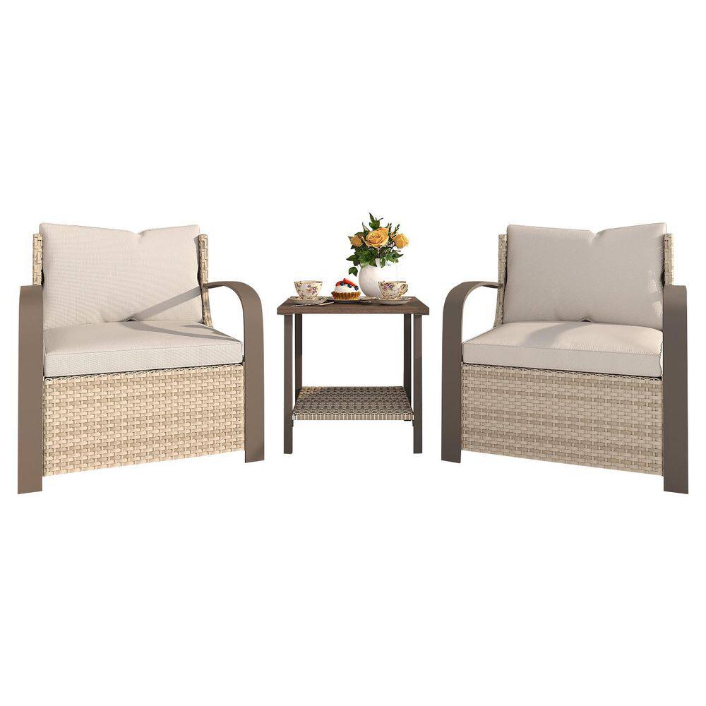 3-Piece Rattan Outdoor Furniture Set with Beige Cushions and Coffee Table price history on PriceWatchPro