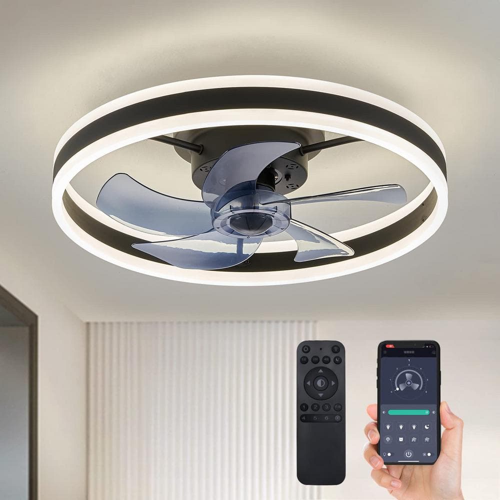 ANTOINE 20 in. Black Low Profile Flush Mount LED with Remote and APP Smart  Control Indoor Ceiling Fan with Dimmable Lighting HD-FSD-14 - The Home