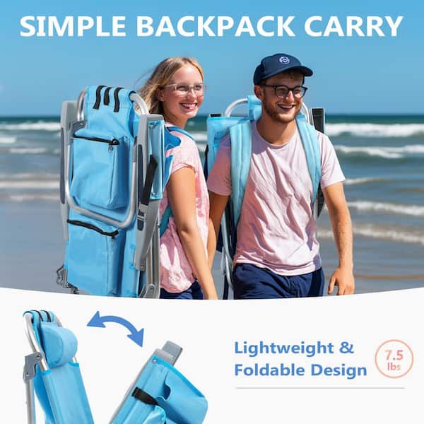 PASAMIC Sky Blue Aluminum Folding Adjustable Headrest Medium Beach
