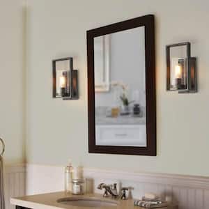 Modern Transitional Wall Sconce 1-Light Brushed Gray Linear Rectangle Wall Light with Cylinder Seeded Glass Shade