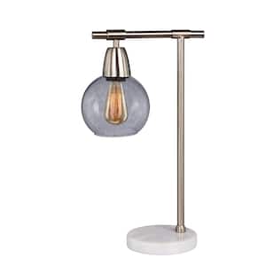 18 in. Metal and Glass Table Lamp in Brushed Steel and Clear with Marble Base
