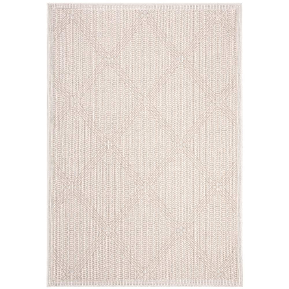 Cream Beige Geometric Synthetic Indoor Outdoor Area Rug