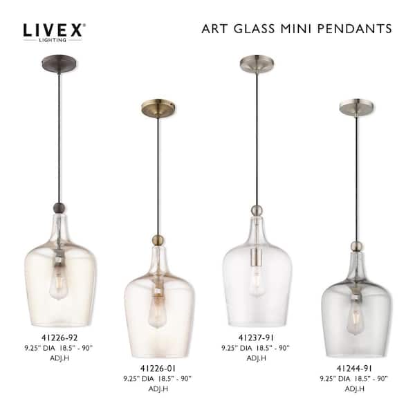 Brushed Nickel Nckl Finish Slvr B/S Livex Lighting 40610-91 Contemporary Modern One Light Art Glass Mini Pendants Collection in Pwt 