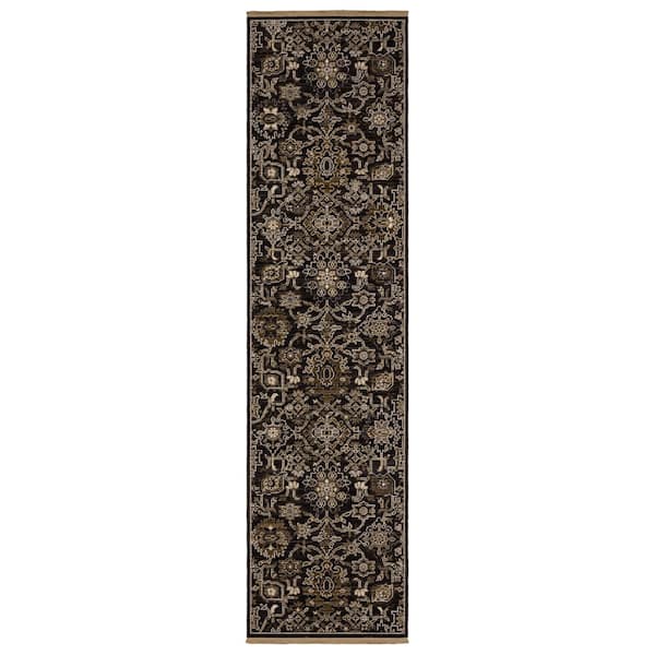 Amara 2 ft. x 10 ft. Black/Tan Oriental Area Rug