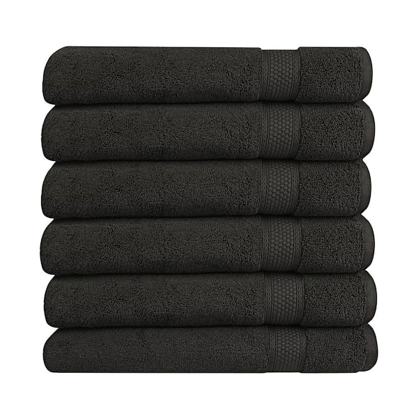 A1 Home Collections A1HC Hand Towel 500 GSM Duet Technology 100% Cotton Ring Spun Black Onyx 16 in. x 28 in. Quick Dry (Set of 6)