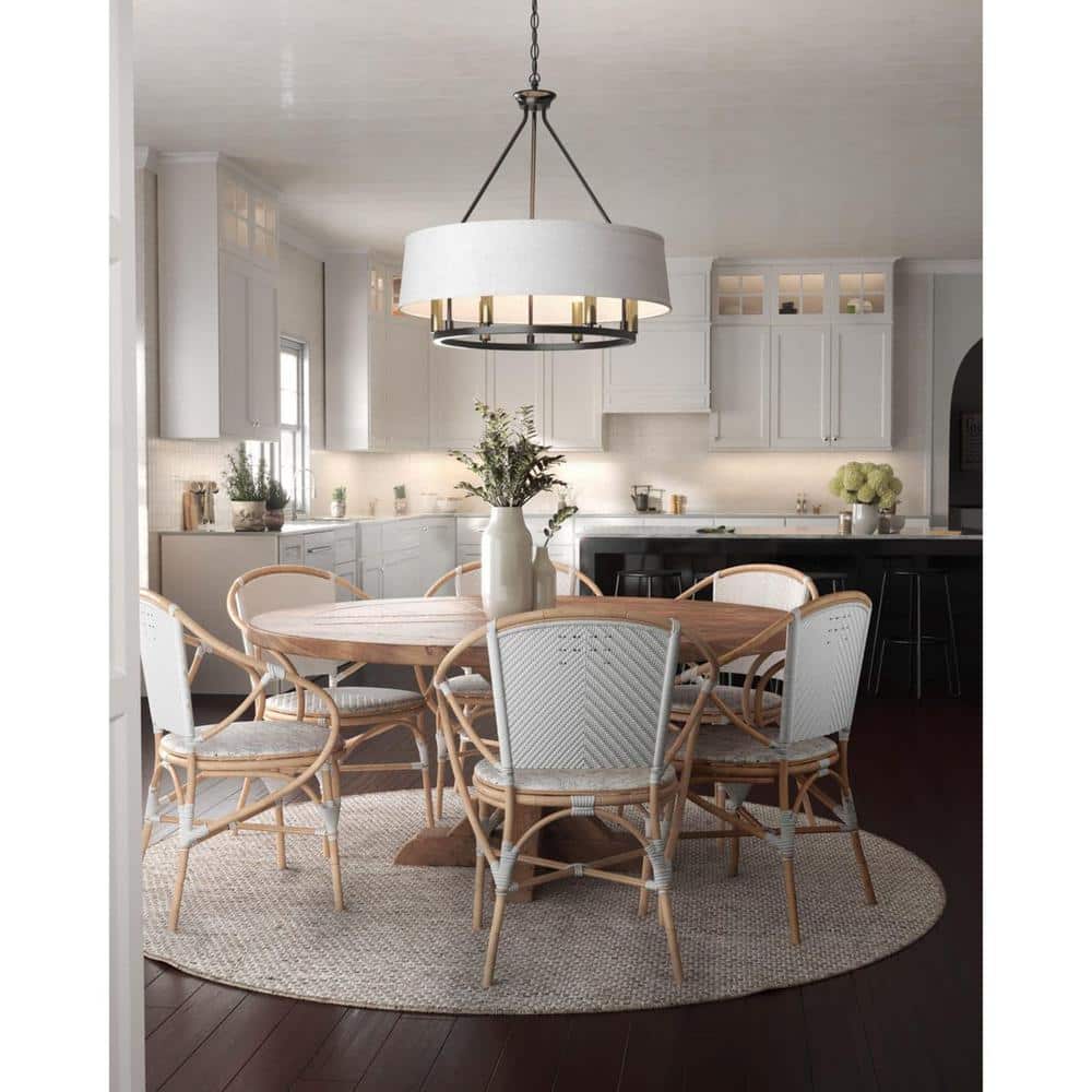 Elegant Antique Bronze 6-Light Chandelier with Summer Linen Shade