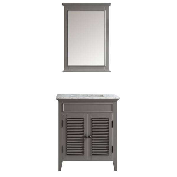 Vinnova Piedmont 30 in. W x 23 in. D x 35 in. H Vanity in Grey with Marble Vanity Top in White with Basin and Mirror