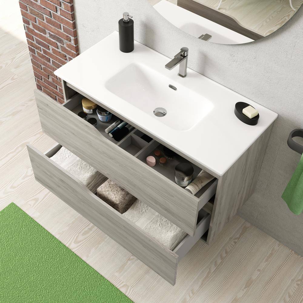Menta 32'' Gray Pine Wall-Mounted Vanity with Basin