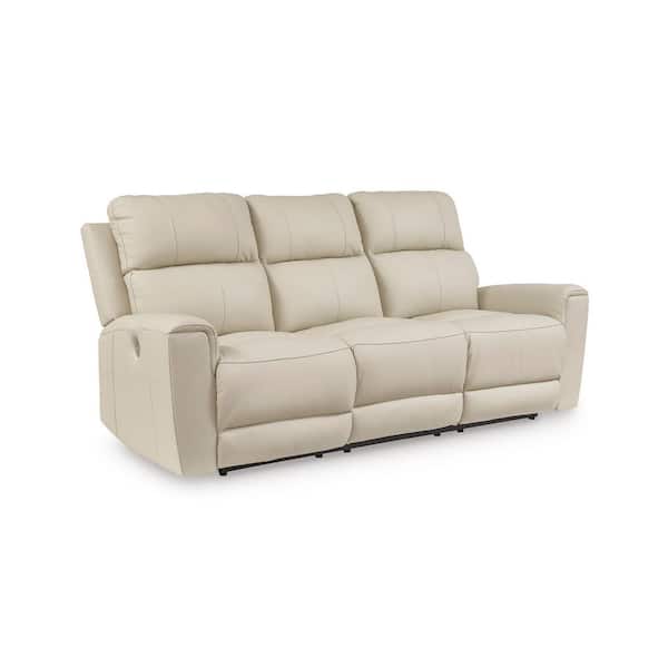 Dahlmoore 87 in. Track Arm Leather Match Rectangle Power Reclining Sofa with USB Ports in Beige
