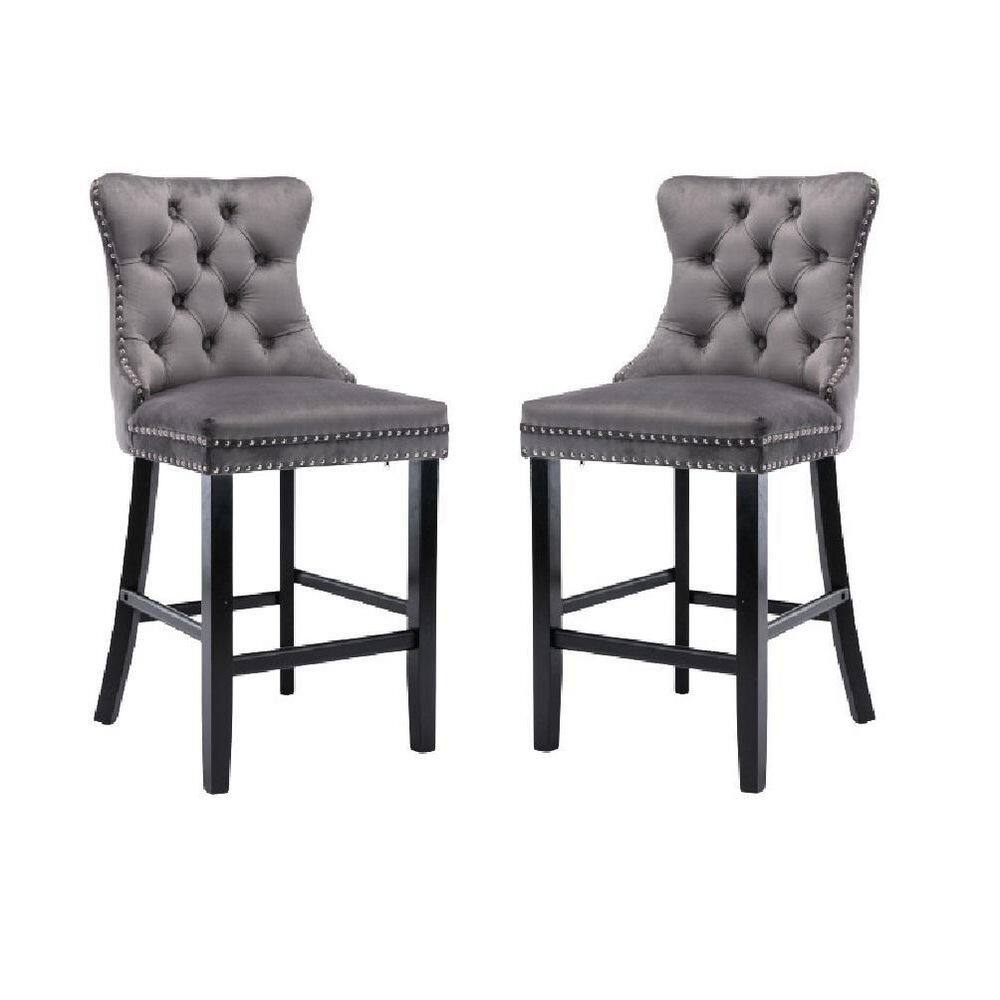 Tatahance 41 in. Gray Tufted High Back Wood Frame Velvet Upholstered