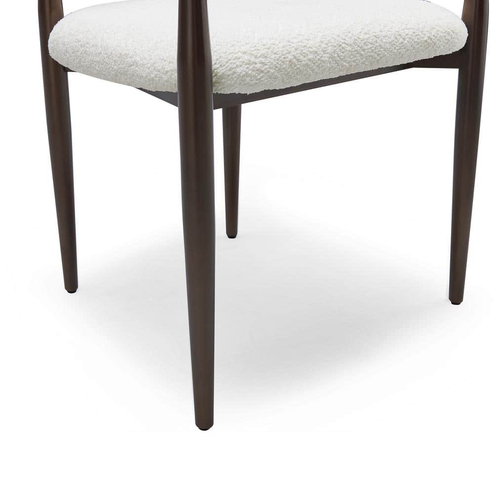 White Boucle Upholstered Arm Chair with Gold Metal Frame