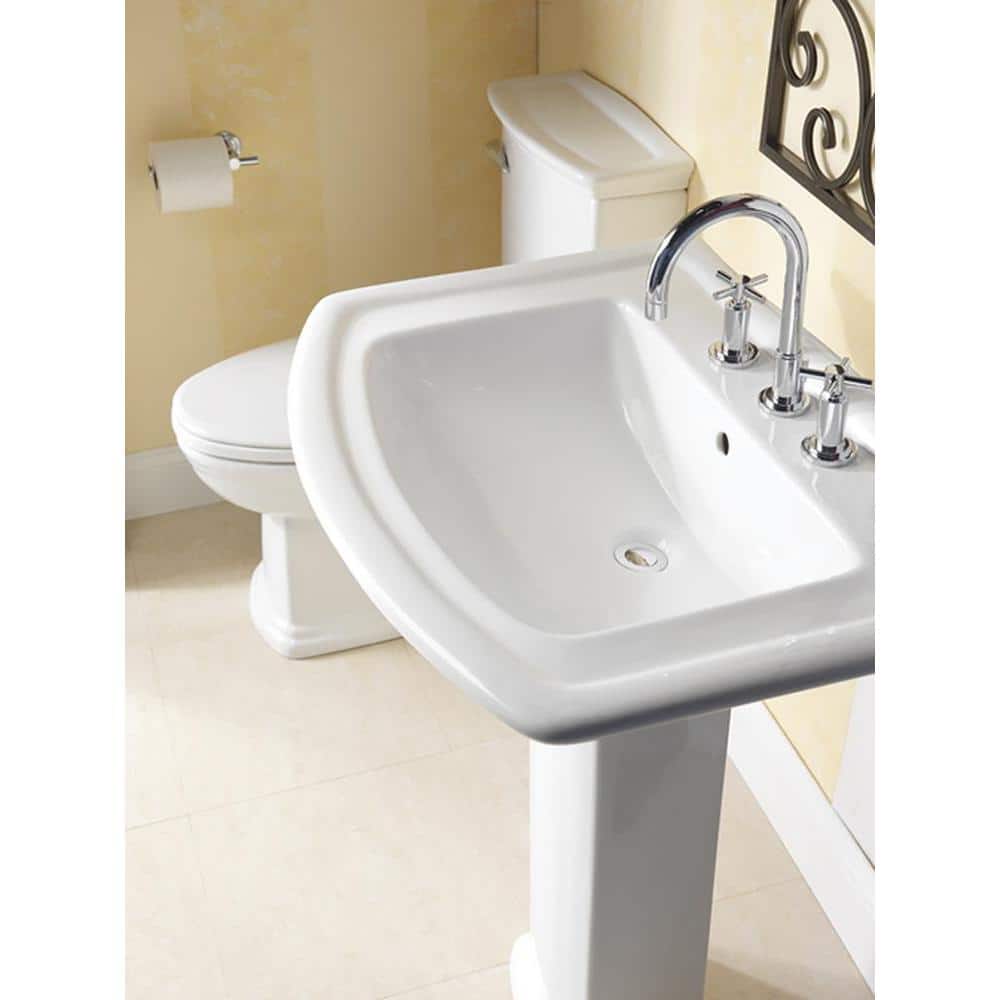 Classic White Ceramic Pedestal Bathroom Sink with Overflow