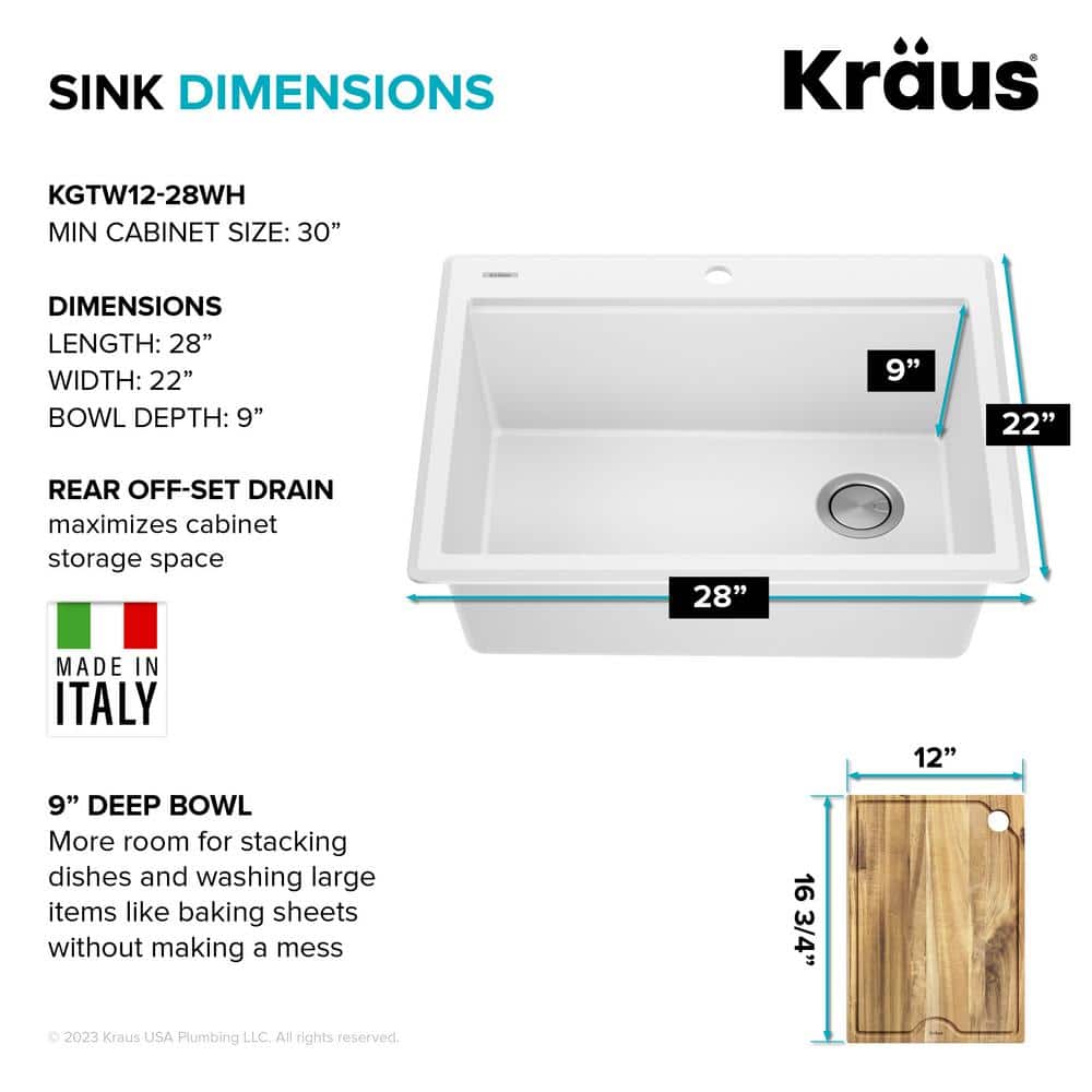 White Granite Composite Single Bowl Kitchen Sink with Accessories