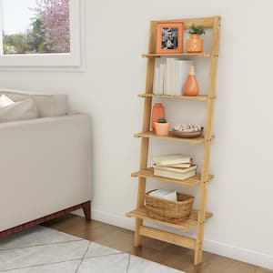 50 in. Pickled Oak Wood 5-shelf Ladder Bookcase with Open Back