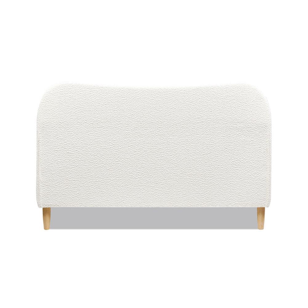 Ivory White Boucle Upholstered Queen Platform Bed with Curved Headboard