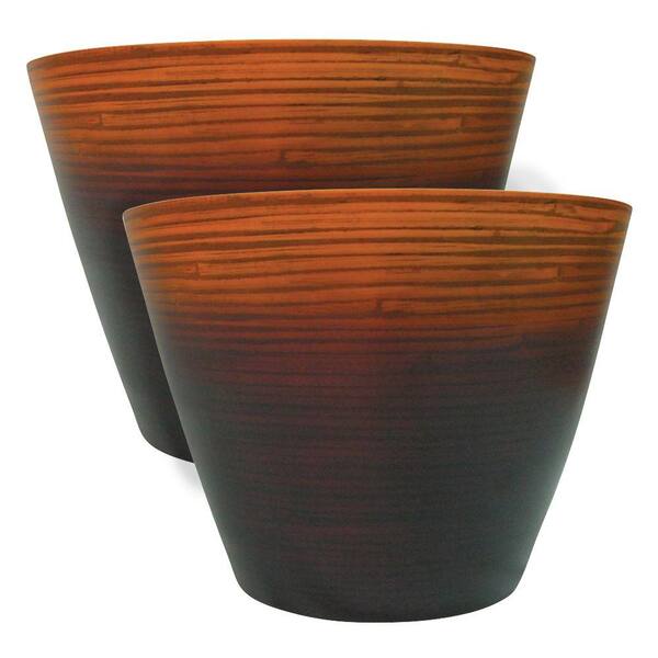 Bel Air Lighting 10 in. Ochre Striped Bamboo Planter (2-Pack)