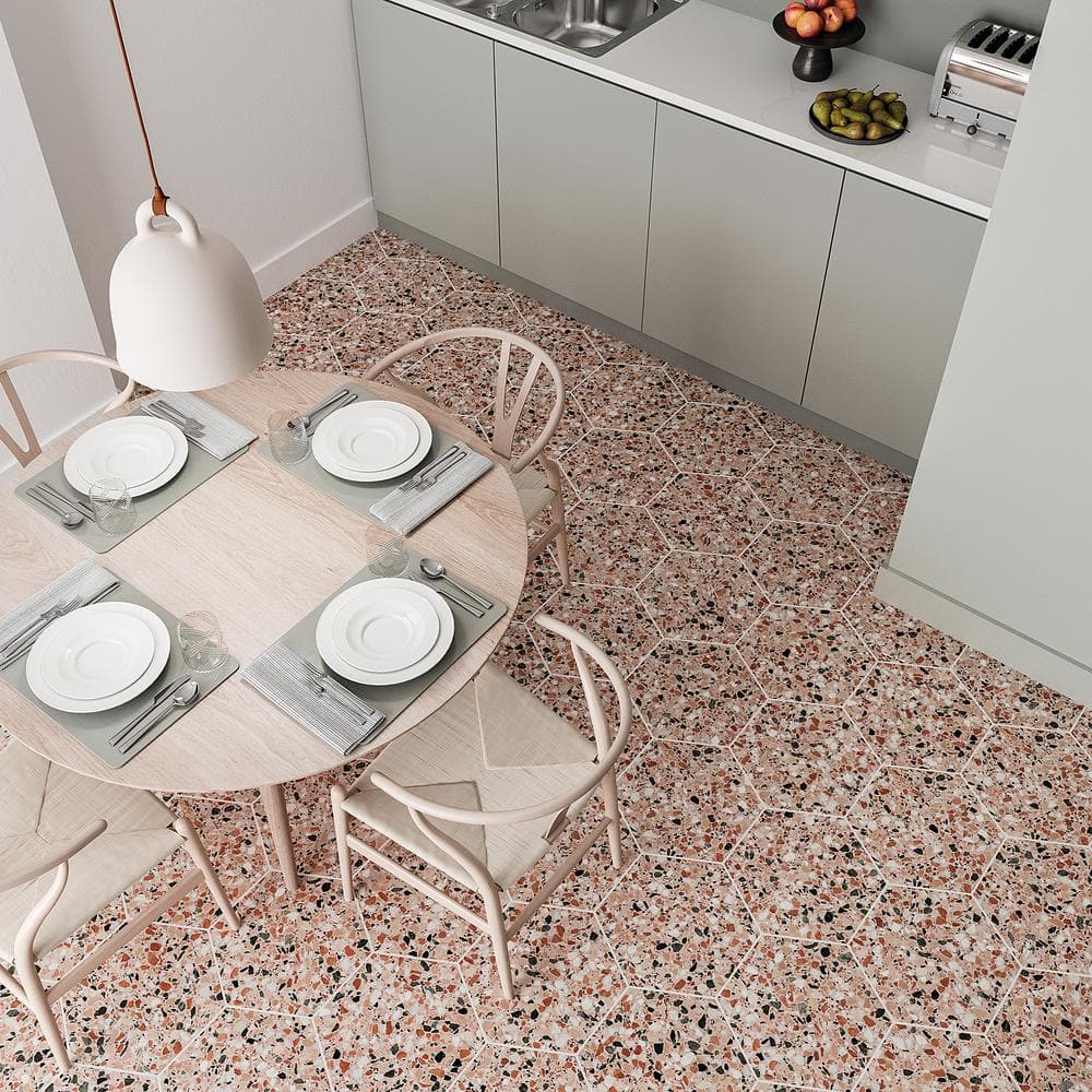 Giotto 13" x 15" Pink Matte Porcelain Hexagon Floor and Wall Tile