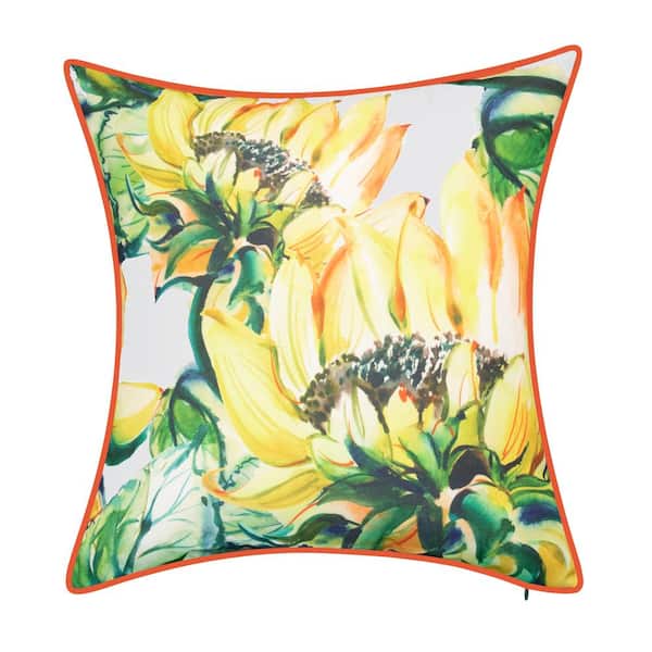 Edie@Home Indoor and Outdoor Sunflower Watercolor Reversible 26 in. x 26 in. Decorative Pillow