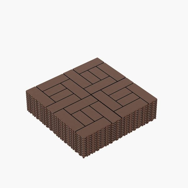 FIROMO 12 in. x 12 in. Plastic Brown color interlocking deck tiles, Outdoor Patio/pool/terrace All-Weather Floor(44-Pack)