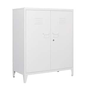 31.5 in. W 2-Shelf Locker, Lockable Home Office Storage File Cabinets with Doors and Shelves for Home, Office in White