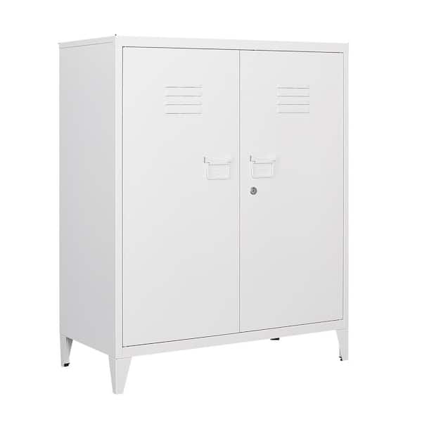 LISSIMO 31.5 in. W 2-Shelf Locker, Lockable Home Office Storage File Cabinets with Doors and Shelves for Home, Office in White