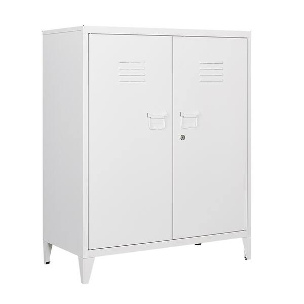 Yizosh 35.4'' W 2-Shelf Locker, Lockable Home Office Storage File Cabinets with Doors and Shelves for Home, Office in White WDBLZ2022139W - The Depot