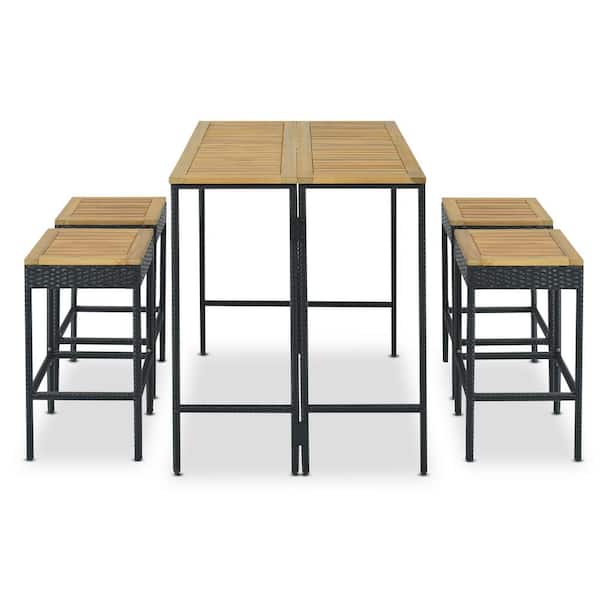 Utopia 4niture Felmarie Brown 5-Piece Wood Rectangle Counter Height Outdoor Dining Set