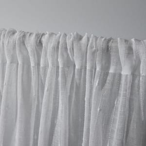 Itaji White Stripe Sheer Rod Pocket Indoor Curtain Panel, 54 in. W x 84 in. L (Set of 2)