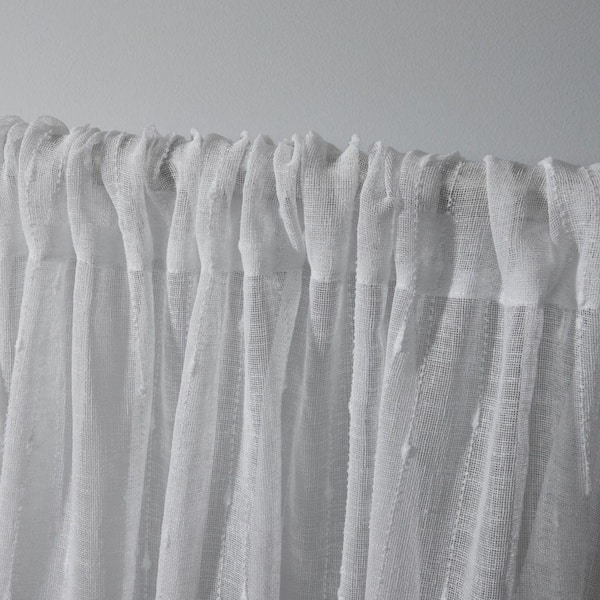 Itaji White Stripe Sheer Rod Pocket Indoor Curtain Panel, 54 in. W x 84 in. L (Set of 2)