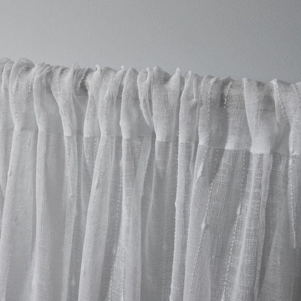 Itaji White Sheer Linen Look Rod Pocket Curtain Panels