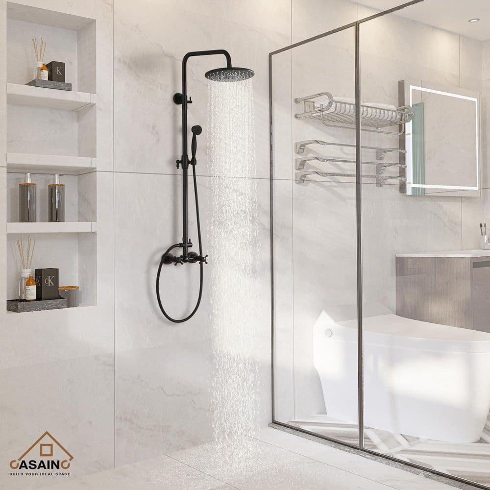 Matte Black Wall Mounted Rain Shower System with Handheld