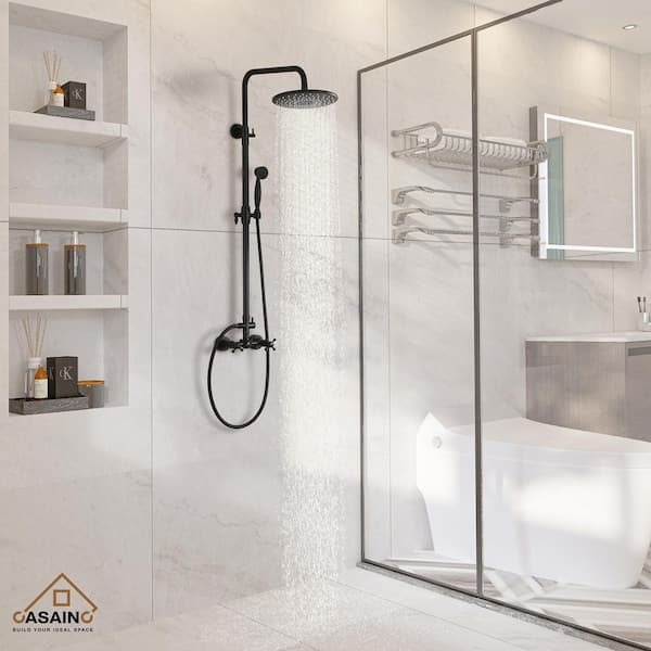 Exposed Pipe Shower System with 10 in.Rainfall Shower Head and Handheld Shower in Matte Black