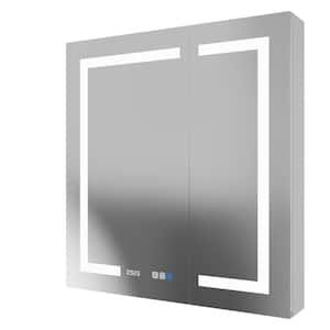 30 in. W x 32 in. H Rectangular Silver Aluminum Recessed/Surface Mount LED Medicine Cabinet with Mirror