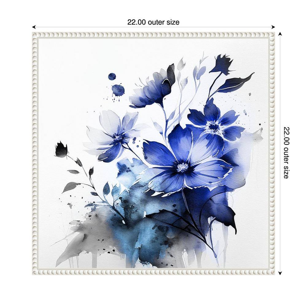 Blue Spring Floral Abstract Canvas Print with White Frame