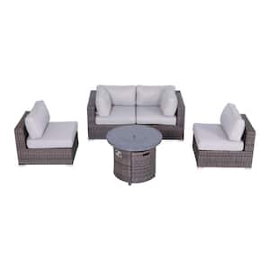 5 Piece Sectional Seating Group with Olefin Grey Cushions & Firepit