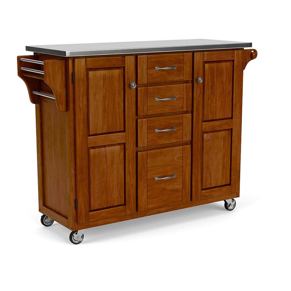 Cherry and Stainless Steel Kitchen Cart with Spice Rack